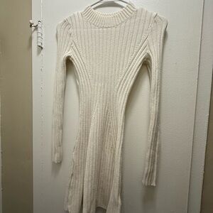 Elegant Cream Ribbed Knit Dress